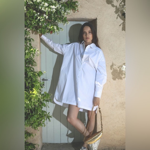 Anine Bing Aubrey White Oversized Shirt Dress - Picture 1 of 8